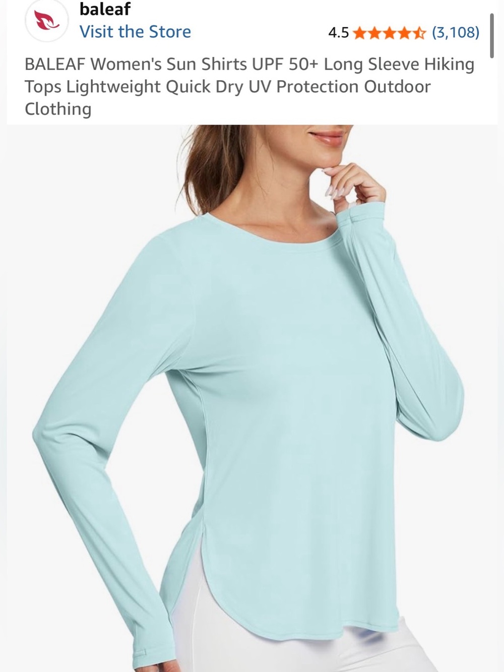 BALEAF Women's Long Sleeve UPF 50 Sun Shirt in Light Aqua